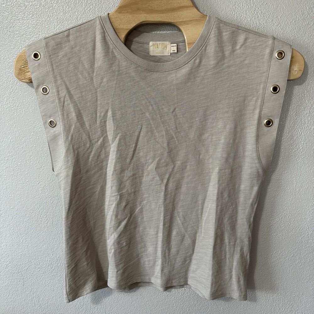 Nation Ltd Oran Grommet Muscle Tee‎ Short Sleeve Sz Large Pumice Gray Minimalist